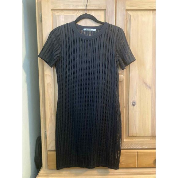 Alexander Wang | Sheer Panel Black Textured Stretch Bodycon Mini Dress | Medium - Picture 2 of 6